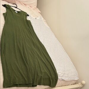 Time and Tru Olive Green and white and black striped t-shirt dresses